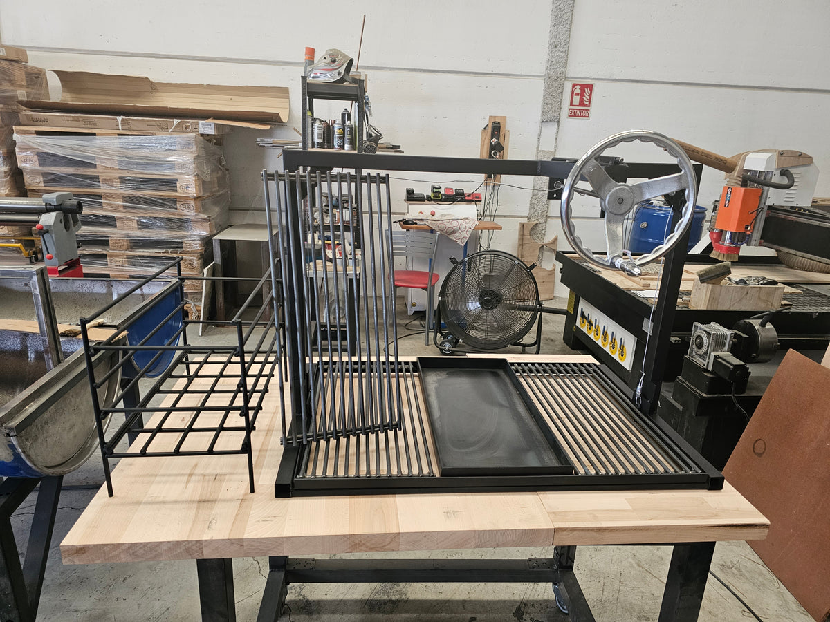 Parrilla Argentina Grill Modular Sistema Elevable Frontal |Tamaño S |70 × 50 × 60 cm #TallerDelBBQ | Estilo Santa María acero reforzado | Frontal, Más Espacio