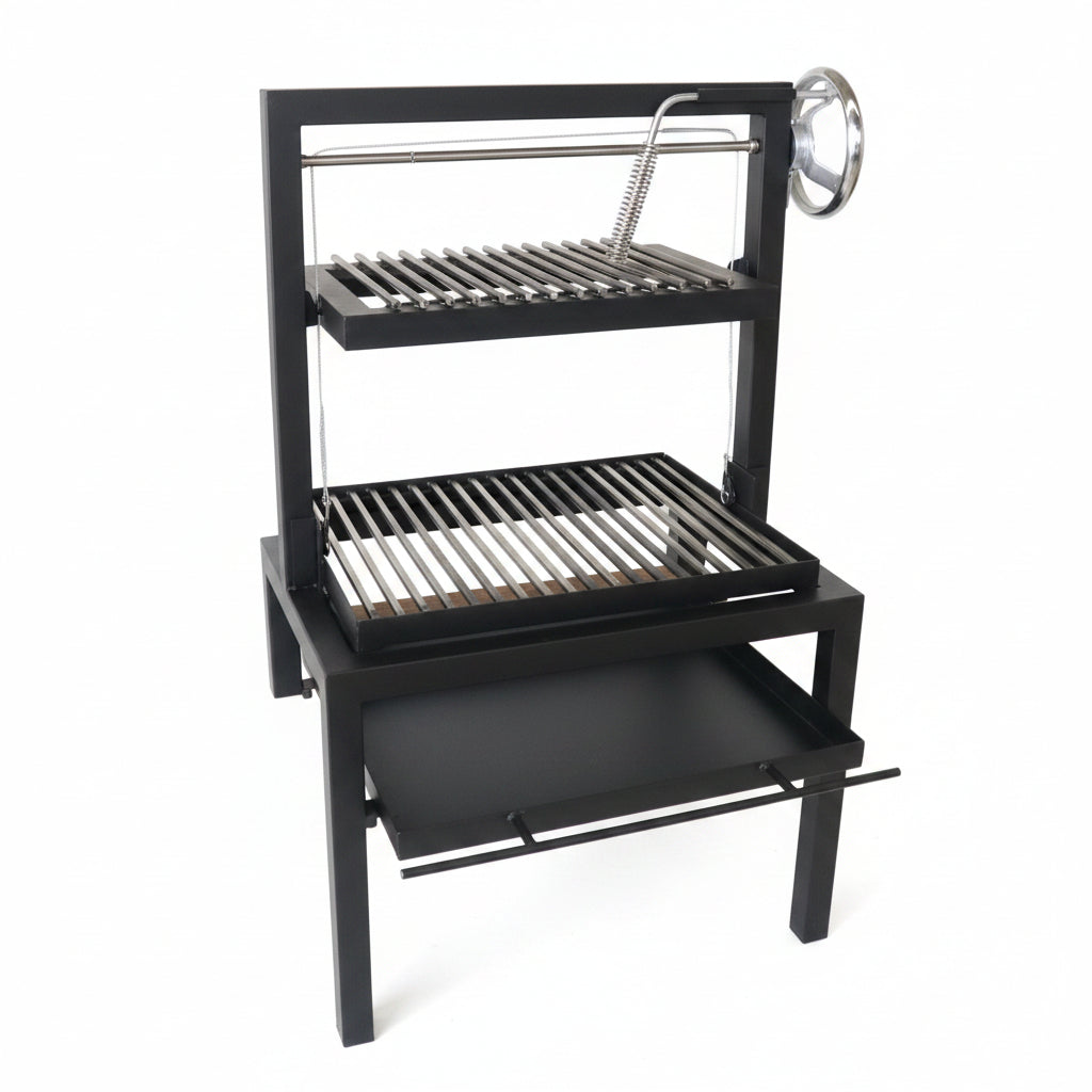Parrilla Argentina MasterGrill 400  Pro | Bandeja Recoge-Cenizas y Zona de Atemperado #TallerDelBBQ | Sistema Elevable | Leña o Carbón