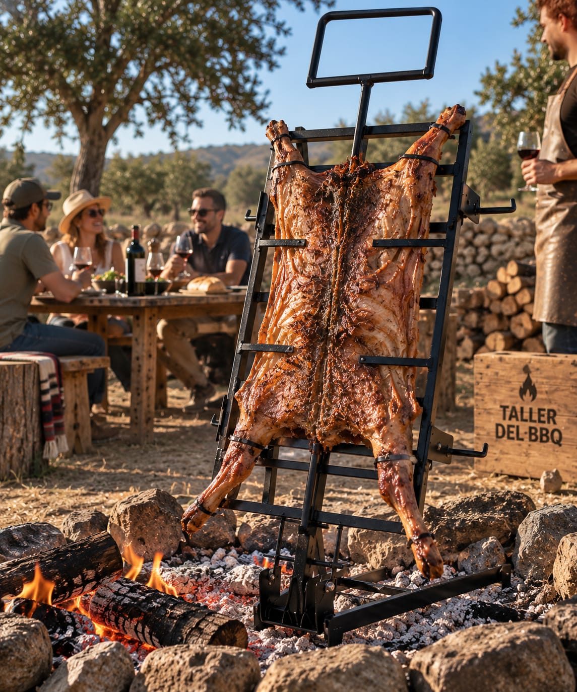 Cruz de asado ajustable artesanal para cordero, lechón, cochinillo y costillar. Asador argentino de acero reforzado, disponible en 3 tamaños y fabricado artesanalmente en España. Adjustable Argentine asado cross for lamb, suckling pig and ribs, made from reinforced steel and available in 3 sizes. Croix d’asado réglable pour agneau, cochon de lait et travers, en acier renforcé et disponible en 3 dimensions. Cruz de assado ajustável para cordeiro, leitão e costelas, fabricada em aço reforçado e disponível em 