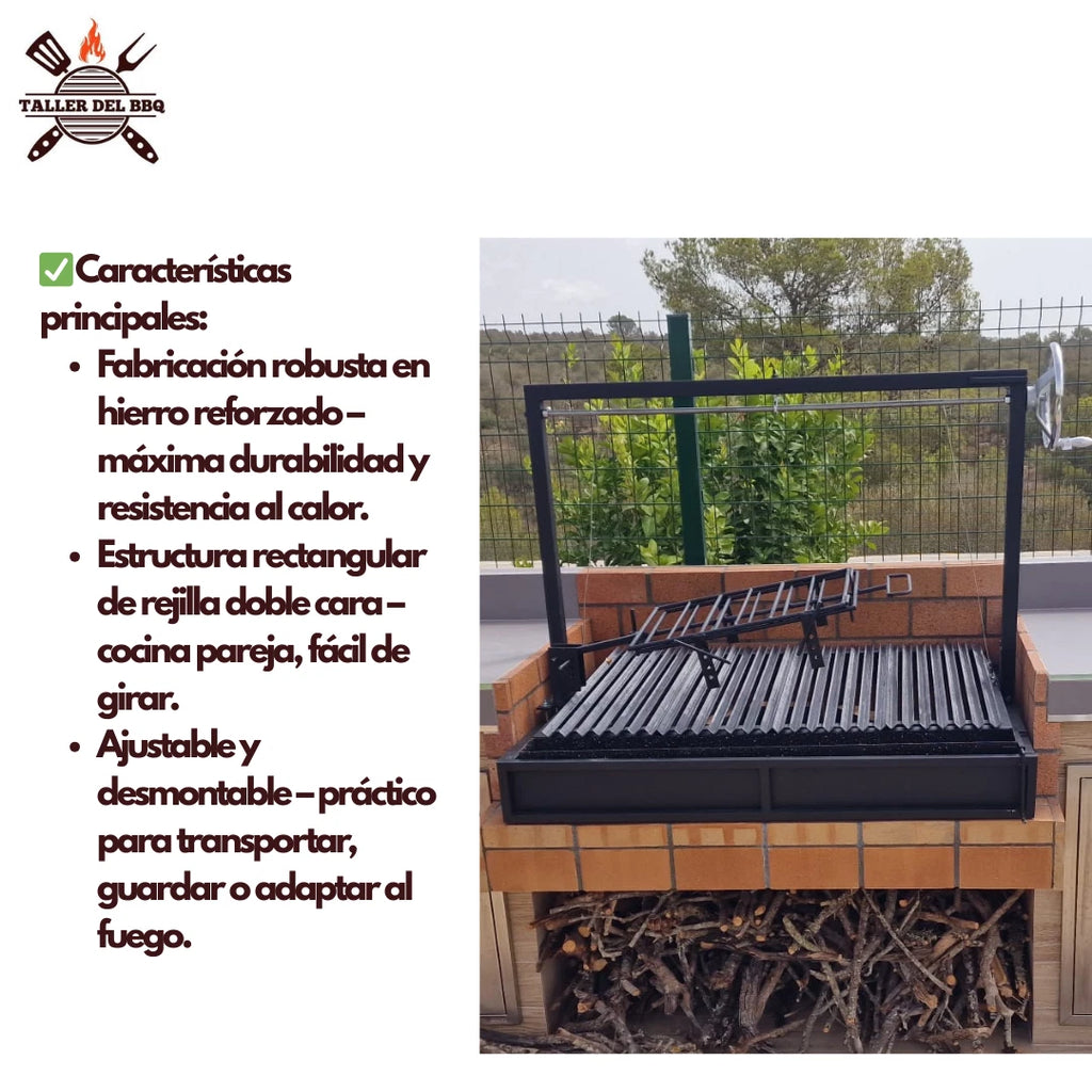 Cruz de asado ajustable artesanal para cordero, lechón, cochinillo y costillar. Asador argentino de acero reforzado, disponible en 3 tamaños y fabricado artesanalmente en España. Adjustable Argentine asado cross for lamb, suckling pig and ribs, made from reinforced steel and available in 3 sizes. Croix d’asado réglable pour agneau, cochon de lait et travers, en acier renforcé et disponible en 3 dimensions. Cruz de assado ajustável para cordeiro, leitão e costelas, fabricada em aço reforçado e disponível em 